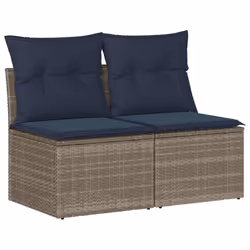 vidaXL Garden Sofa Set 2 Piece with Cushions Couch Grey Poly Rattan Acacia