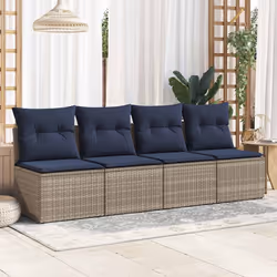 vidaXL Garden Sofa Set 2 Piece with Cushions Couch Grey Poly Rattan Acacia