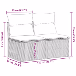 vidaXL Garden Sofa Set 2 Piece with Cushions Couch Grey Poly Rattan Acacia
