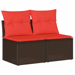 vidaXL Garden Sofa Set 2 Piece with Cushions Couch Brown Poly Rattan Acacia