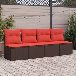vidaXL Garden Sofa Set 2 Piece with Cushions Couch Brown Poly Rattan Acacia