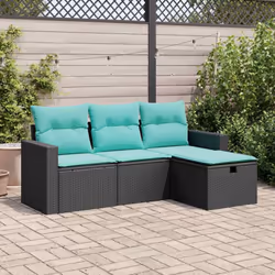 vidaXL 4 Piece Garden Sofa Set with Cushions Black Poly Rattan