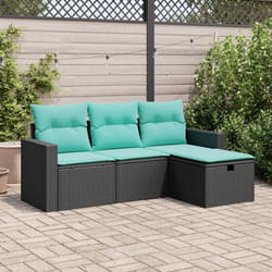 vidaXL 4 Piece Garden Sofa Set with Cushions Black Poly Rattan