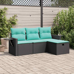 vidaXL 4 Piece Garden Sofa Set with Cushions Black Poly Rattan