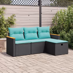 vidaXL 4 Piece Garden Sofa Set with Cushions Black Poly Rattan
