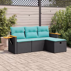 vidaXL 4 Piece Garden Sofa Set with Cushions Black Poly Rattan