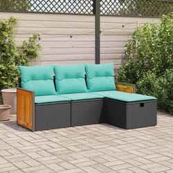 vidaXL 4 Piece Garden Sofa Set with Cushions Black Poly Rattan