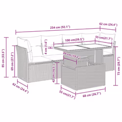 vidaXL 5 Piece Garden Sofa Set with Cushions Grey Poly Rattan Acacia - Additional view 10