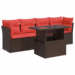 vidaXL 5 Piece Garden Sofa Set with Cushions Brown Poly Rattan Acacia