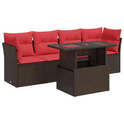 vidaXL 5 Piece Garden Sofa Set with Cushions Brown Poly Rattan Acacia