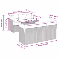 vidaXL 6 Piece Garden Sofa Set with Cushions Grey Poly Rattan Acacia