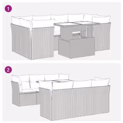 vidaXL 7 Piece Garden Sofa Set with Cushions Grey Poly Rattan Acacia - Additional view 8