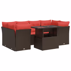 vidaXL 7 Piece Garden Sofa Set with Cushions Brown Poly Rattan Acacia