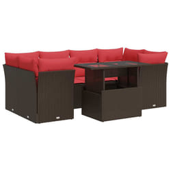 vidaXL 7 Piece Garden Sofa Set with Cushions Brown Poly Rattan Acacia