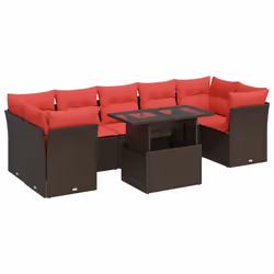 vidaXL 8 Piece Garden Sofa Set with Cushions Brown Poly Rattan Acacia