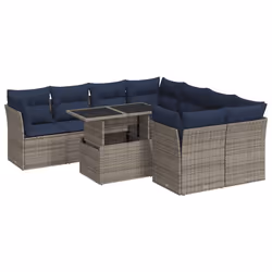 vidaXL 9 Piece Garden Sofa Set with Cushions Grey Poly Rattan Acacia