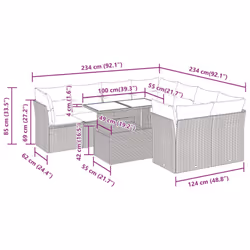 vidaXL 9 Piece Garden Sofa Set with Cushions Grey Poly Rattan Acacia - Additional view 10