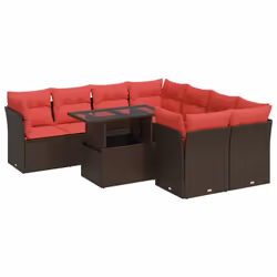 vidaXL 9 Piece Garden Sofa Set with Cushions Brown Poly Rattan Acacia