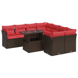 vidaXL 9 Piece Garden Sofa Set with Cushions Brown Poly Rattan Acacia