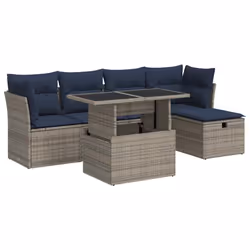 vidaXL 6 Piece Garden Sofa Set with Cushions Poly Rattan Acacia - grey