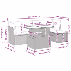 vidaXL 6 Piece Garden Sofa Set with Cushions Poly Rattan Acacia - grey