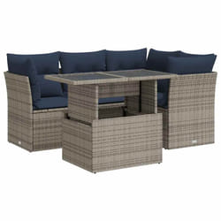 vidaXL 5 Piece Garden Sofa Set with Cushions Grey Poly Rattan Acacia