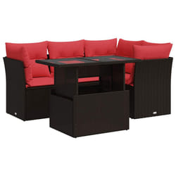 vidaXL 5 Piece Garden Sofa Set with Cushions Brown Poly Rattan Acacia