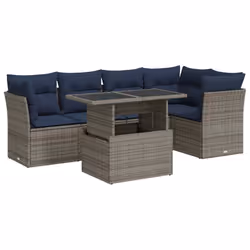 vidaXL 6 Piece Garden Sofa Set with Cushions Grey Poly Rattan Acacia