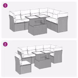 vidaXL 7 Piece Garden Sofa Set with Cushions Black Poly Rattan Acacia - Additional view 8