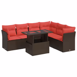 vidaXL 7 Piece Garden Sofa Set with Cushions Grey Poly Rattan Acacia