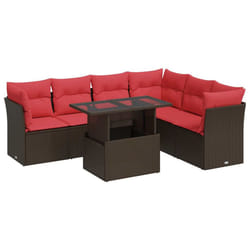 vidaXL 7 Piece Garden Sofa Set with Cushions Grey Poly Rattan Acacia