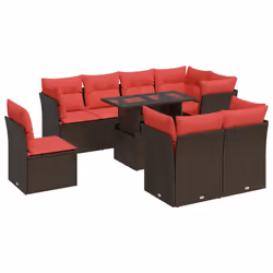 vidaXL 9 Piece Garden Sofa Set with Cushions Brown Poly Rattan Acacia