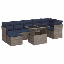vidaXL 7 Piece Garden Sofa Set with Cushions Poly Rattan Acacia - grey
