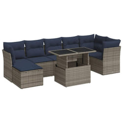 vidaXL 7 Piece Garden Sofa Set with Cushions Poly Rattan Acacia - grey
