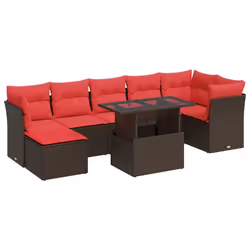 vidaXL 7 Piece Garden Sofa Set with Cushions Poly Rattan Acacia - brown