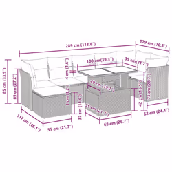 vidaXL 7 Piece Garden Sofa Set with Cushions Poly Rattan Acacia - brown
