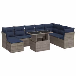 vidaXL 9 Piece Garden Sofa Set with Cushions Poly Rattan Acacia - grey