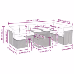 vidaXL 9 Piece Garden Sofa Set with Cushions Poly Rattan Acacia - brown