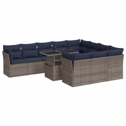 vidaXL 11 Piece Garden Sofa Set with Cushions Grey Poly Rattan Acacia