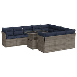 vidaXL 11 Piece Garden Sofa Set with Cushions Grey Poly Rattan Acacia