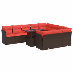 vidaXL 11 Piece Garden Sofa Set with Cushions Brown Poly Rattan Acacia