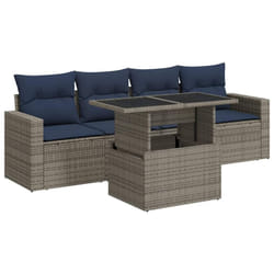 vidaXL 5 Piece Garden Sofa Set with Cushions Poly Rattan Acacia - grey