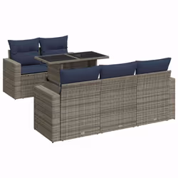 vidaXL 6 Piece Garden Sofa Set with Cushions Poly Rattan Acacia - grey