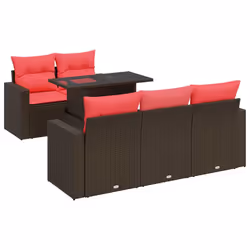 vidaXL 6 Piece Garden Sofa Set with Cushions Poly Rattan Acacia - brown