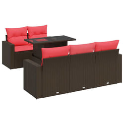 vidaXL 6 Piece Garden Sofa Set with Cushions Poly Rattan Acacia - brown