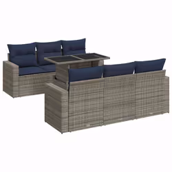 vidaXL 7 Piece Garden Sofa Set with Cushions Poly Rattan Acacia - grey