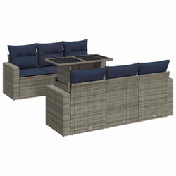 vidaXL 7 Piece Garden Sofa Set with Cushions Poly Rattan Acacia - grey