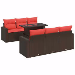 vidaXL 7 Piece Garden Sofa Set with Cushions Poly Rattan Acacia - brown