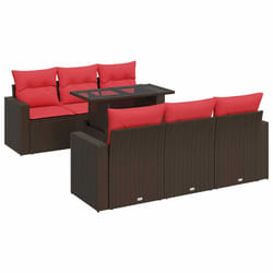 vidaXL 7 Piece Garden Sofa Set with Cushions Poly Rattan Acacia - brown