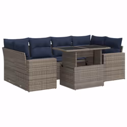 vidaXL 7 Piece Garden Sofa Set with Cushions Poly Rattan Acacia - grey